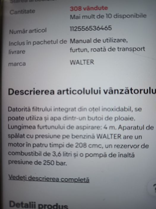 Aparat de spălat cu presiune Walter pe benzină