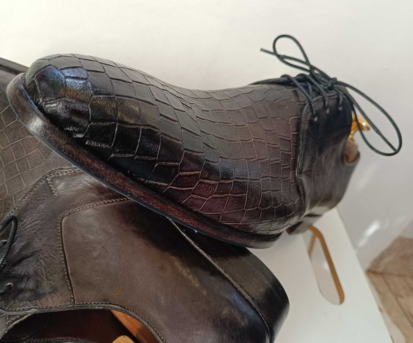 Pantofi de lux 44 44.5 45 Greve NOI lucrati manual piele embosata nat