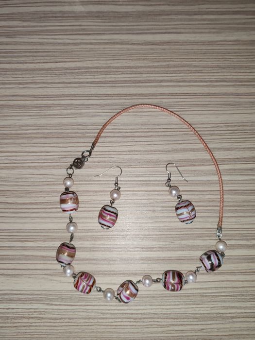 Set Colier și Cercei Handcrafted – Sticlă tip Murano & Perle