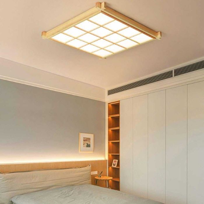 Дървен полилей ЛЕД LED, японски стил, квадратна, дистанционно 215 216