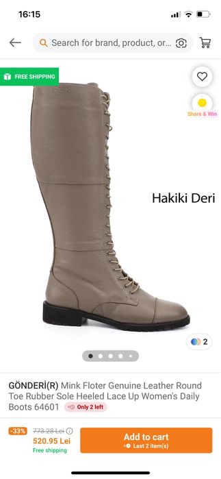 Cizme inalte cu siret - piele naturala (36)