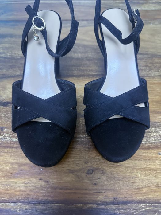 Sandale negre elegante cu toc gros, marimea 38, noi