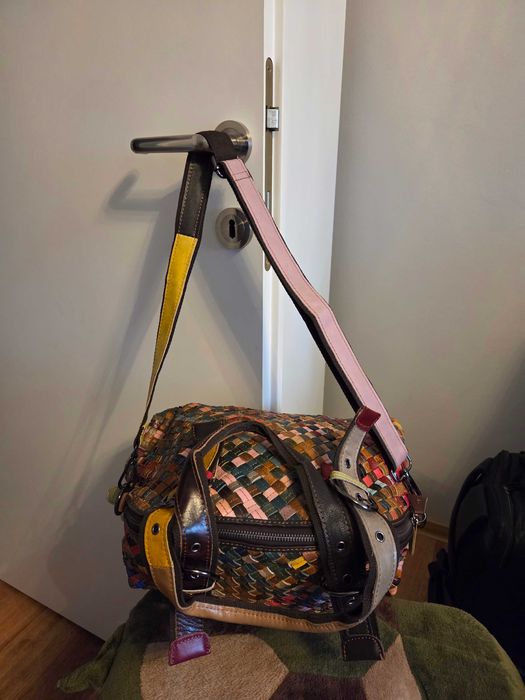 Geanta Ebano multicolora Vera Pelle impletita Toscana Italy