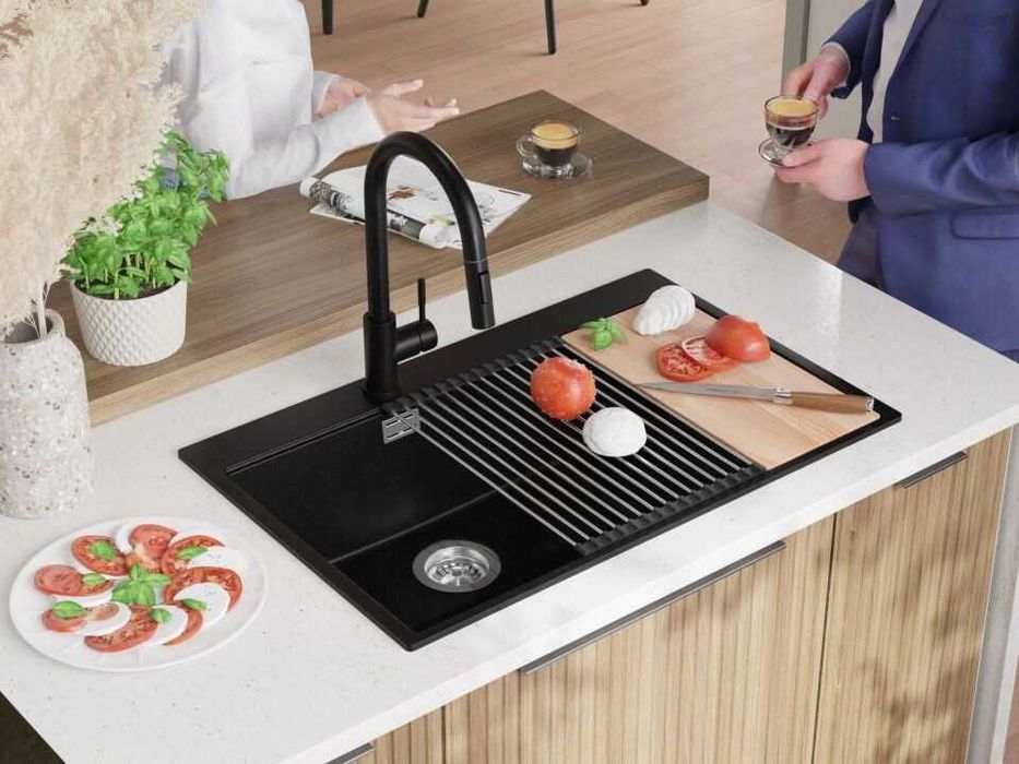 Черна кухненска гранитна мивка Осло 80 Duo Top 780x500 мм
