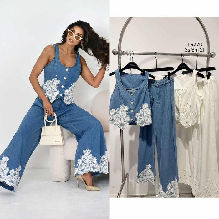 Деним с дантела комплект