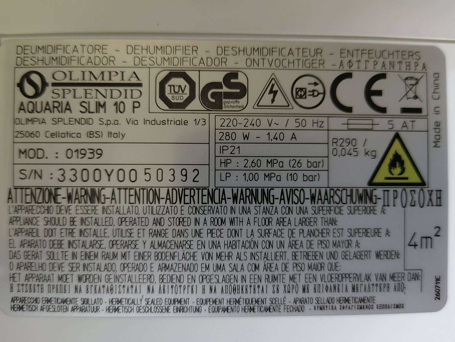 Olimpia Splendid Aquaria Slim 10 dezumidificator