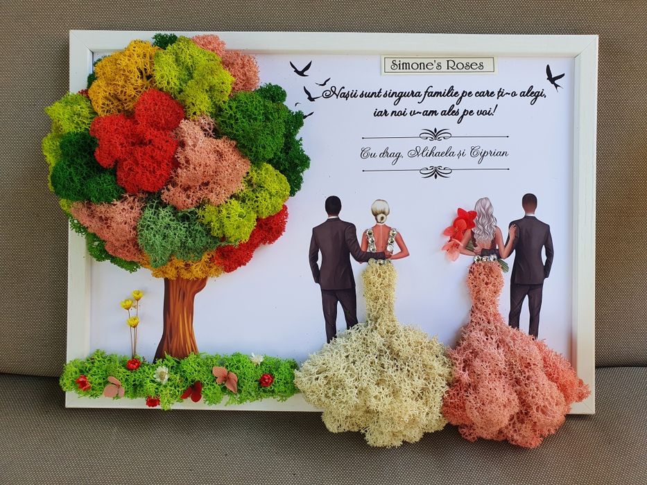 Tablouri licheni mama, prietene, cununie, cadouri nași, familie, nunta