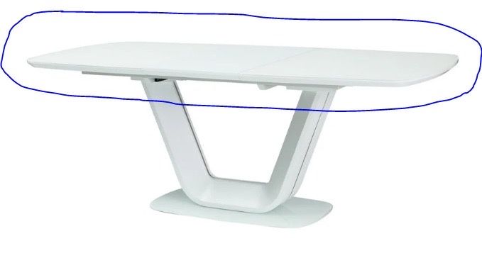 Blat Masa MDF Alb lucios Armani, extensibila, sticla securizata