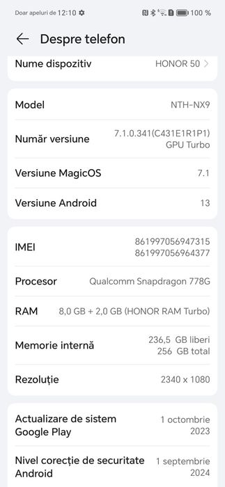 Honor 50 , RAM 8GB , 256 GB memorie internă