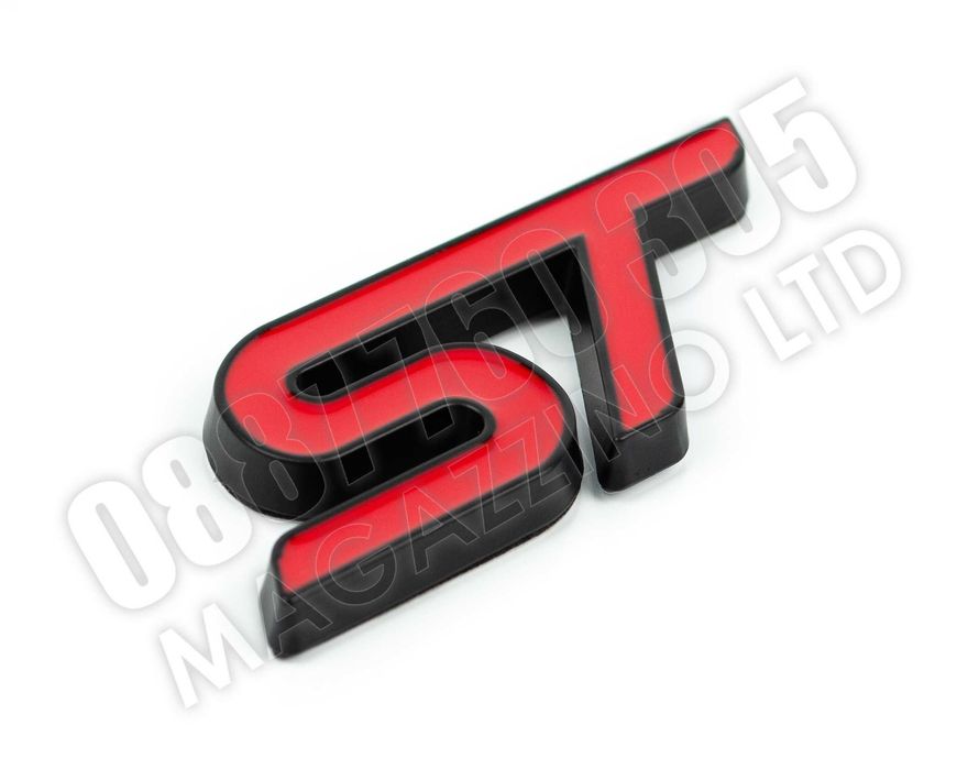 Ford ST Емблема Червено и Черно 3Д Метален Надпис