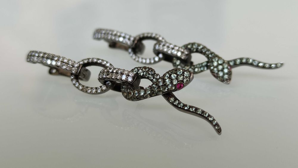 Cercei aur 18k black gold cu diamante topaz si rubine