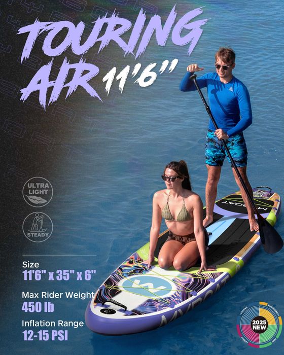 Нов, висок клас, 350 СМ надуваем падъл борд all-round SUP MYBOAT MY19 (Touring Air Purple) в лилав дизайн.