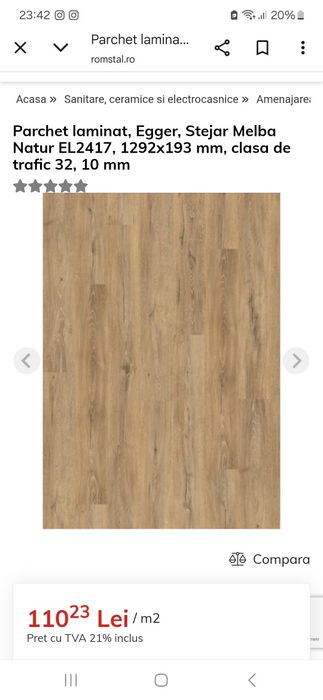 Vand 75 mp parchet laminat, Egger, Stejar Melba Natur EL2417, 1292x193