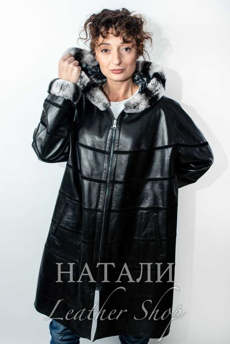 Дамско двустранно кожено манто Дара Black