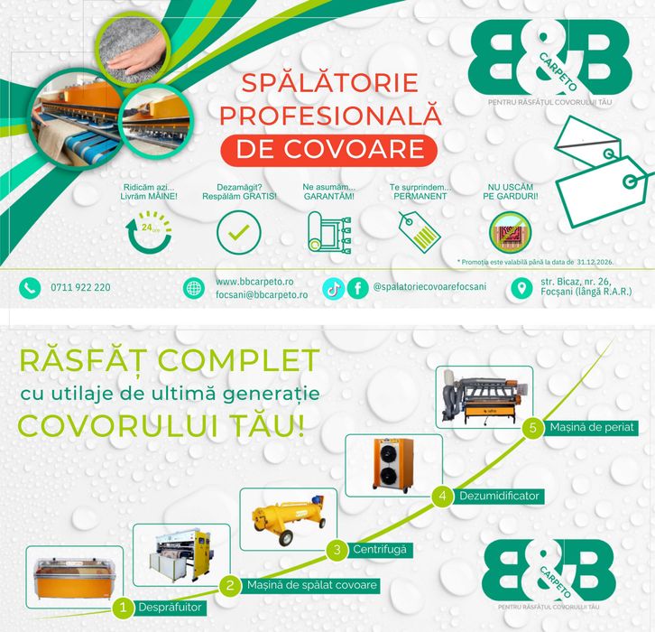 Spălătorie Profesională de Covoare în Focșani | Ridicare și Livrare
