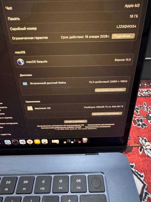 Macbook Air M3 15" 16/528, 100% емкость, 38 циклов, состояние идеал