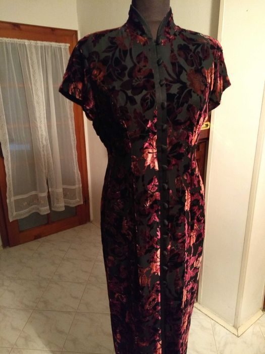 Естествена коприна - официална рокля, коприна и кадифе в черно и бордо