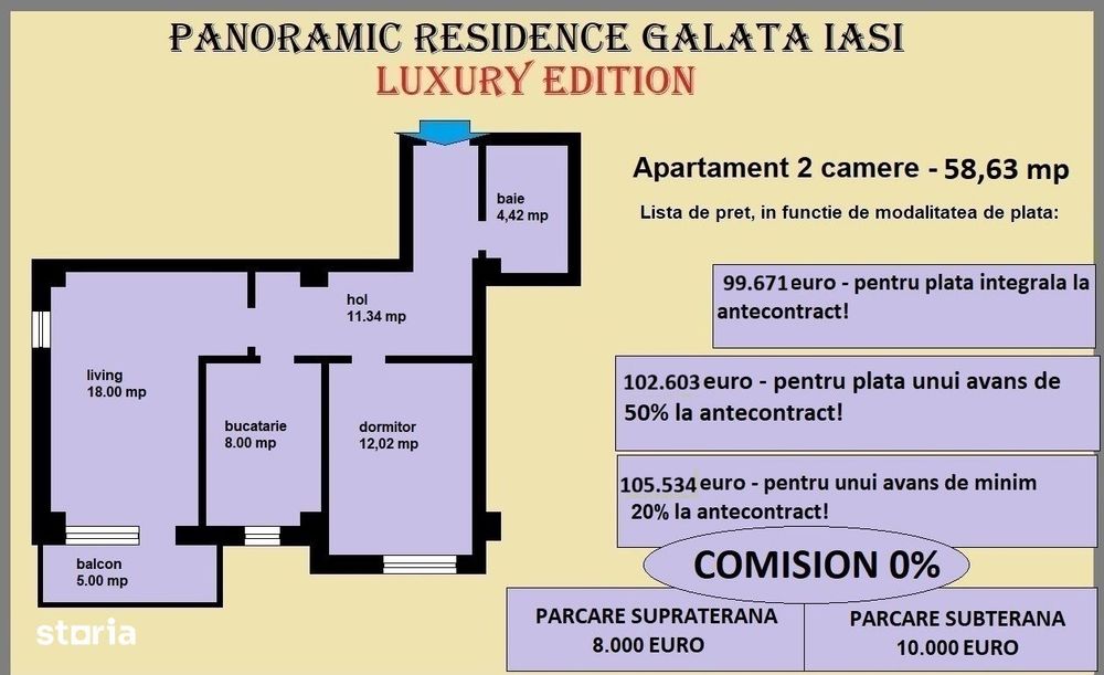 Apartament 2 camere de vanzare in Iasi, Galata, 58.63 mp, bloc nou