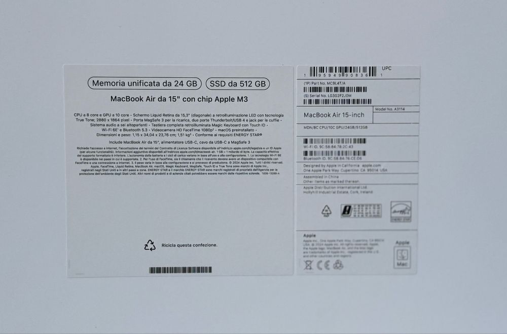 НОВ!!! Лаптоп MacBook Air 15 M3 / 24GB RAM / 512GB SSD