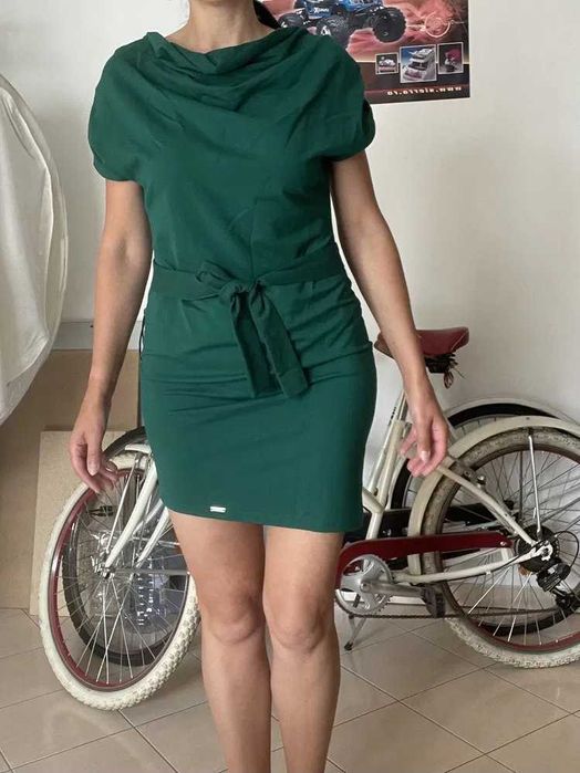 Rochie verde casual, medie, cu cordon, marimea 40 - 42