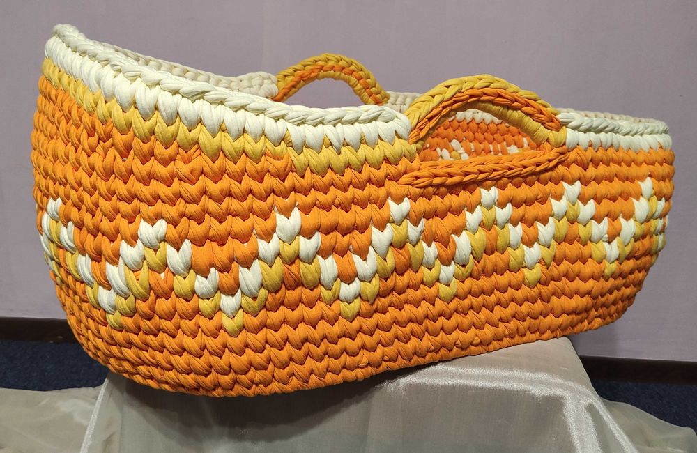 Бебешки кош за новородено, ръчно изработен, плетен кош, 70х40см, ново