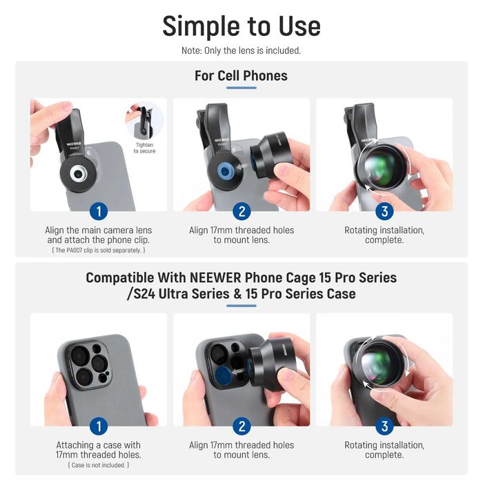 Макрообъектив NEEWER LS-26 PRO 105 мм с креплением для телефона 17 мм