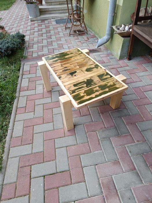 Masa cafea blat sticla sau lemn recuperat