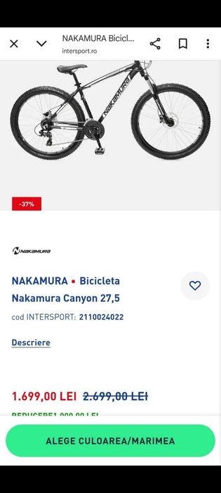 Bicicleta Nakamura, in garantie, hidraulica, frane Shimano, 27, 5 inch