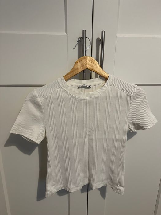 Tricou, Zara, M, alb, cu dungi, damă