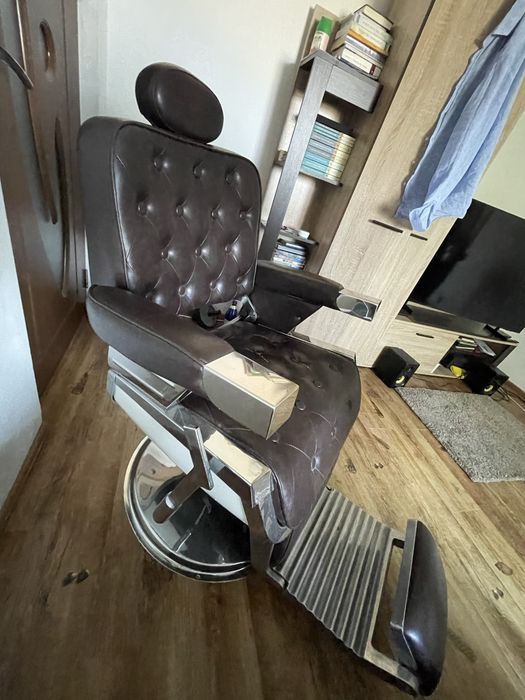 Scaun Frizerie Profesional Vintage, Reclinabil, Piele Maro