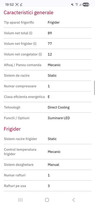 Frigider cu o usa SHARP SJ-UE088T0B-EU, 89 l, H 82 cm, Clasa E, negru