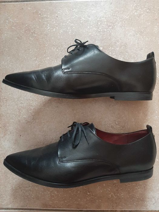 Pantofi damă Oxford, negri, piele