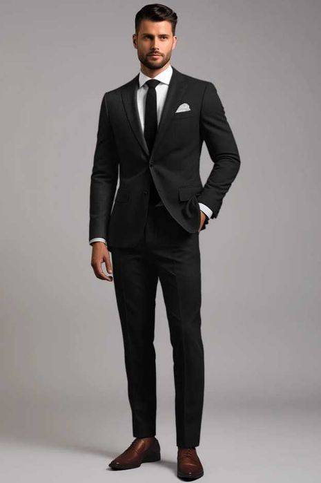Costum slim 52 XL premium Aldo Colliti lana 100% negru