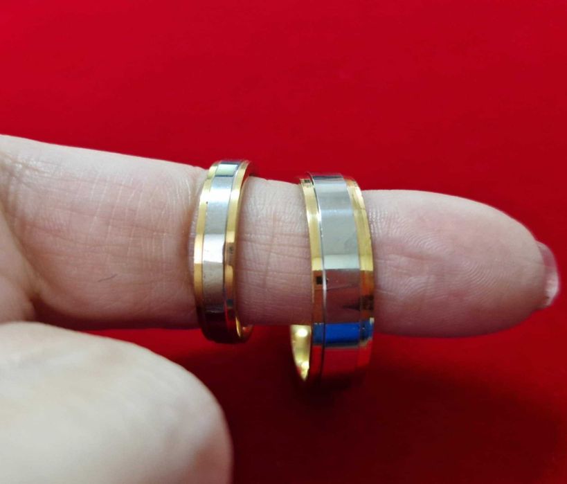 GR62,verighete placate cu alb/galben 14k, nou, marimi diverse