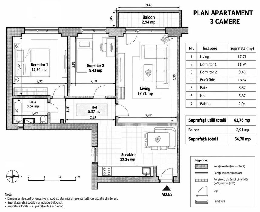 Vanzare Apartament 3 camere Lujerului, Militari, metrou, 65 mp, renovat, mobilat, parcare, proprietar, Plaza, AFI Cotroceni, Parcul Liniei, etaj 9/10