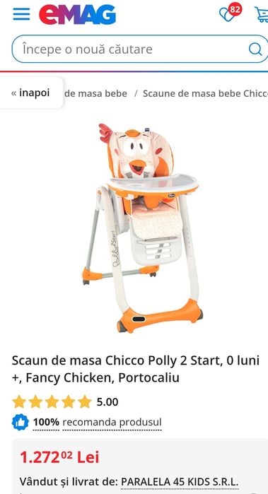 Scaun masa  Chicco Polly 2 Start "Fancy Chicken"