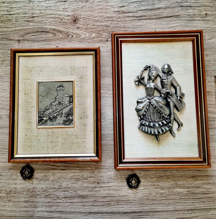 Антикварни колекционерски картини барелеф калай авторски подписан 2бр.