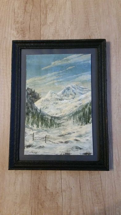 Чудесен пейзаж от Швейцария, рисуван на ръка. Изглежда супер!