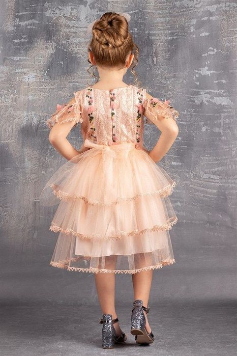 rochie tull Zana Florilor,cu broderie si danteluta, clips inclus