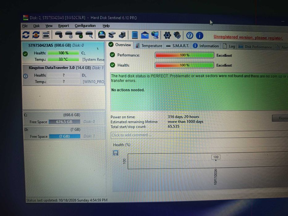 Hard disc laptop, 750gb Seagate, sata 2 5400rpm, viata 100% , gratis windows 10 instalat pe el
