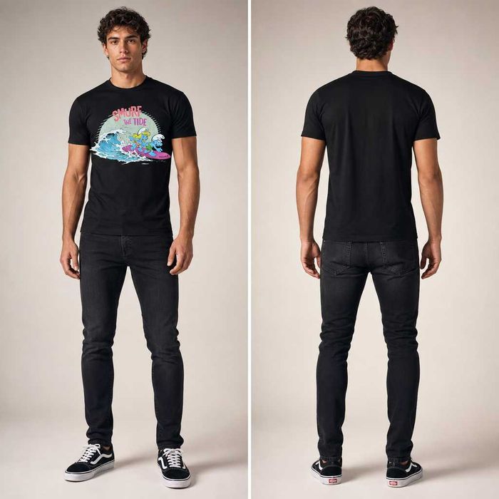 Мъжка тениска Dsquared2 Smurf The Tide Slim Fit - Черна/Бяла