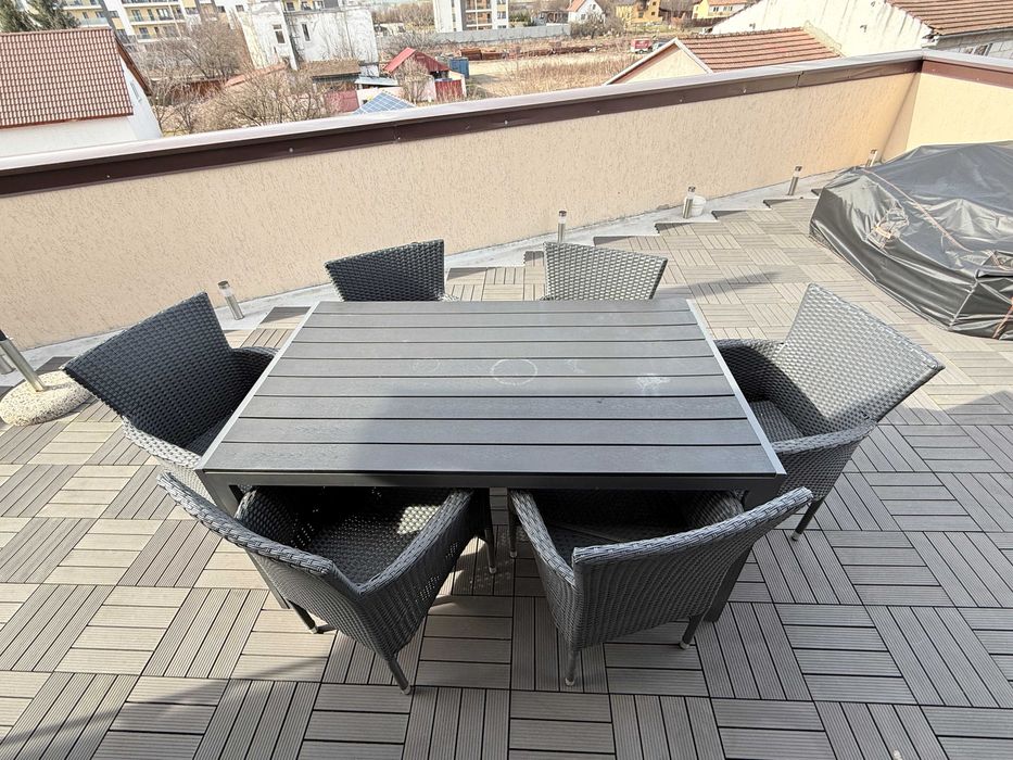 Set de masă 6 Persoane Mobilier Ratan Antracit pentru Terasă / Grădină