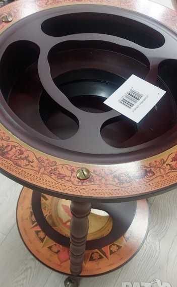 ПРОМО - Нов Глобус Мини Бар - Стойка за Вино/Дървена Масичка - Колела