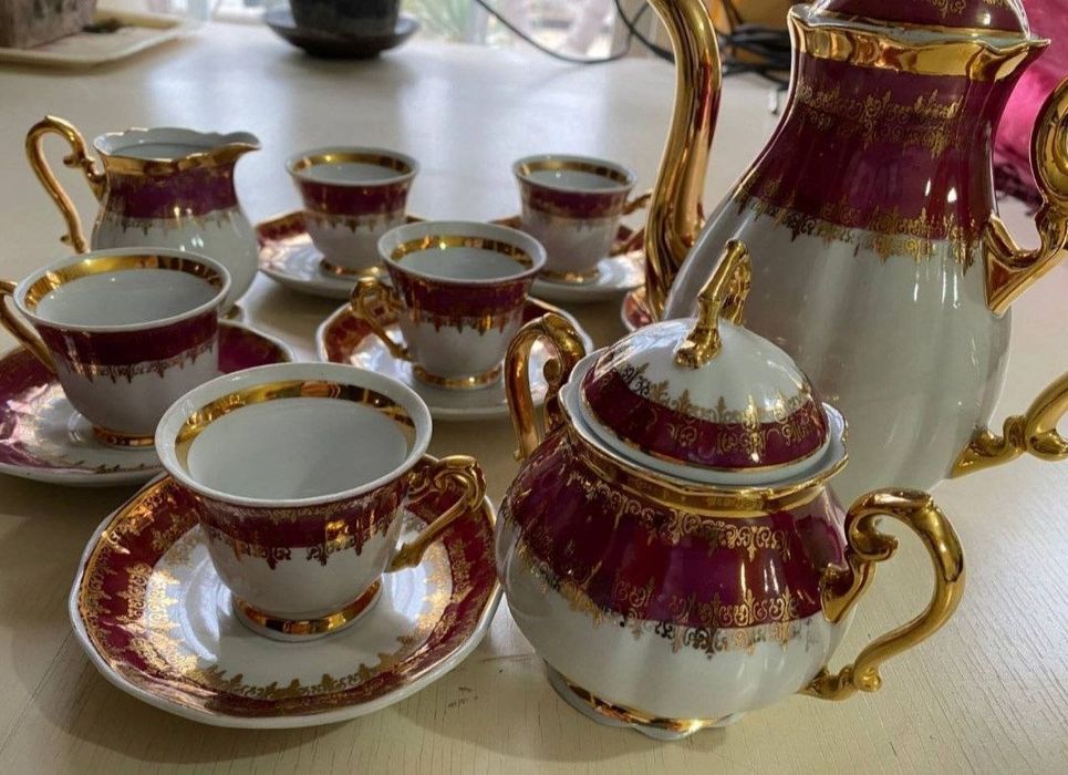 Новый Чешский сервиз Zajecar 6 персонный 24 караат золото. Советский