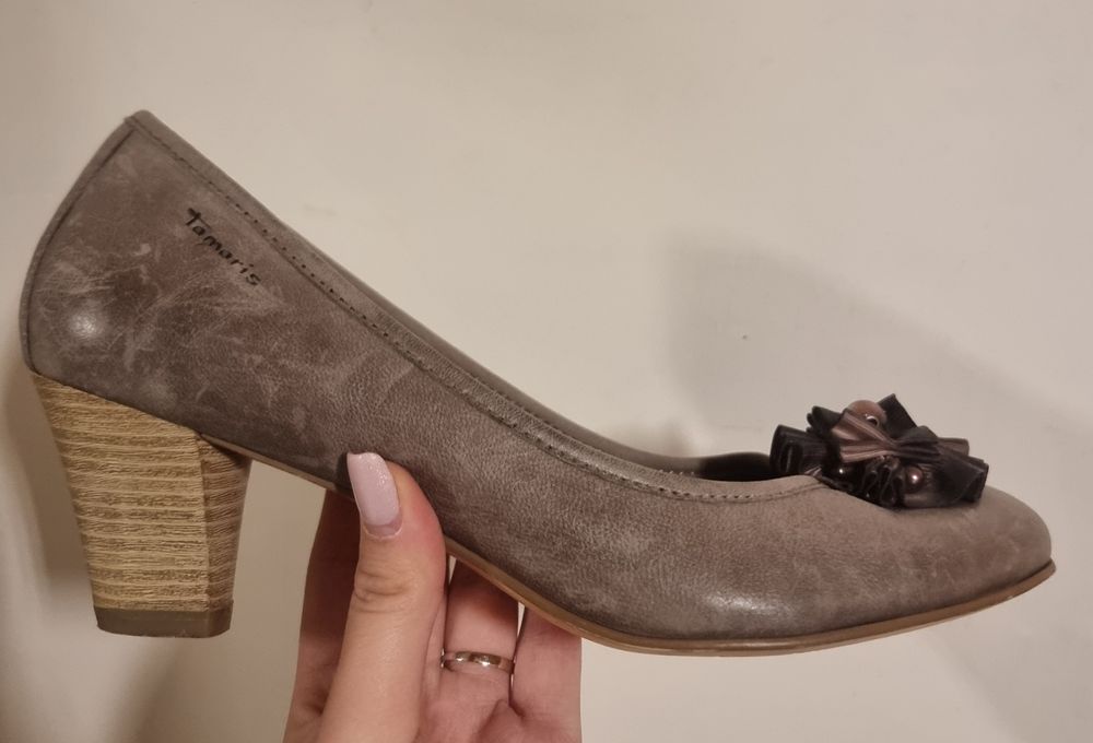 Кафеви токчета, естествена кожа Tamaris 40 номер