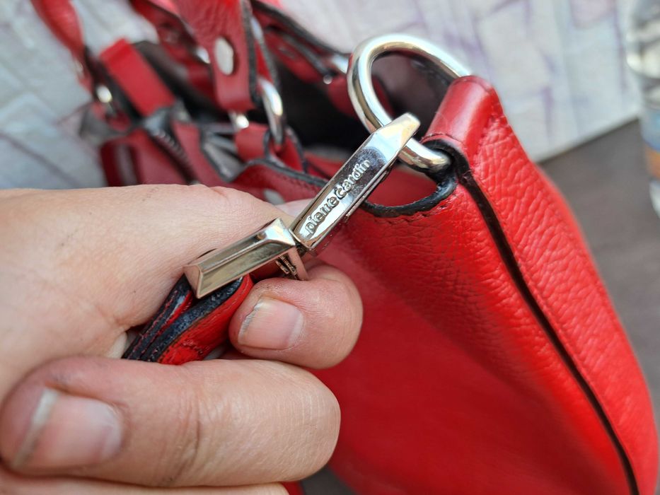 дамска чанта Pierre Cardin,голяма червена-естествена кожа