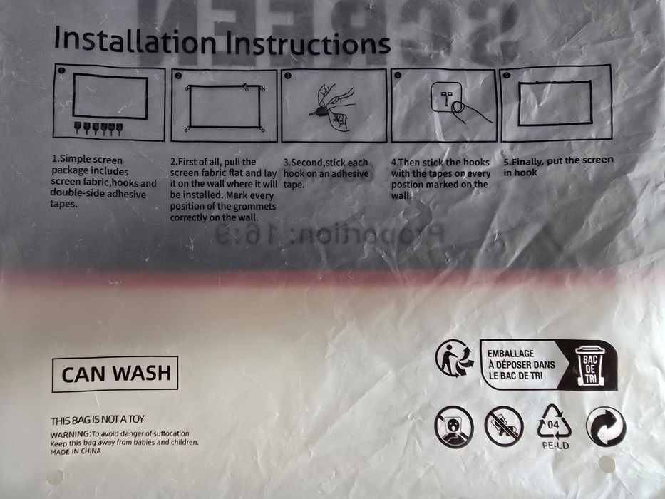 Pânză proiector aspect 16:9 de 60 inch