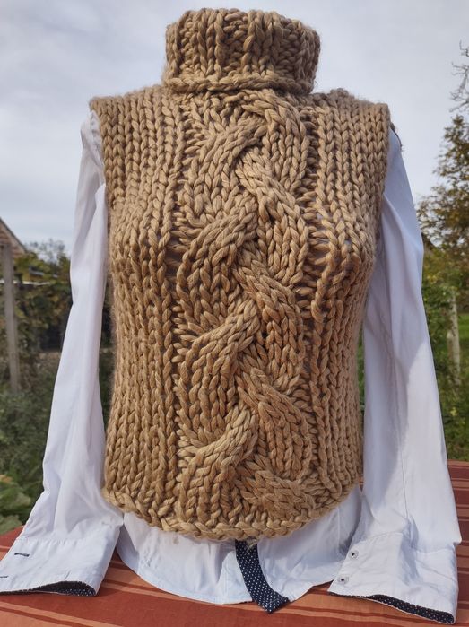 Vesta fete femei noua Tricot Knit Crem Bej Lucios livrare gratuita