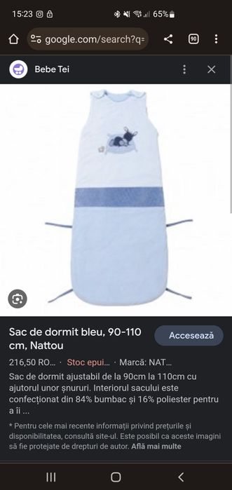 Sac de dormit bebelusi Nattou