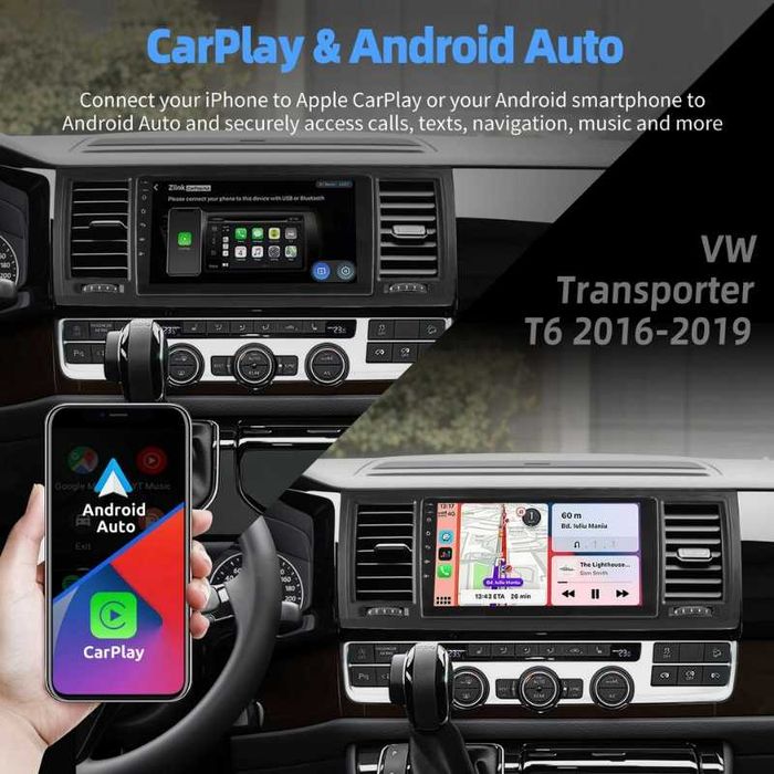 VW Transporter T6 2016-2019 9” 2-DIN с Android 14, 4/64GB, CarPlay и Android Auto, RDS
